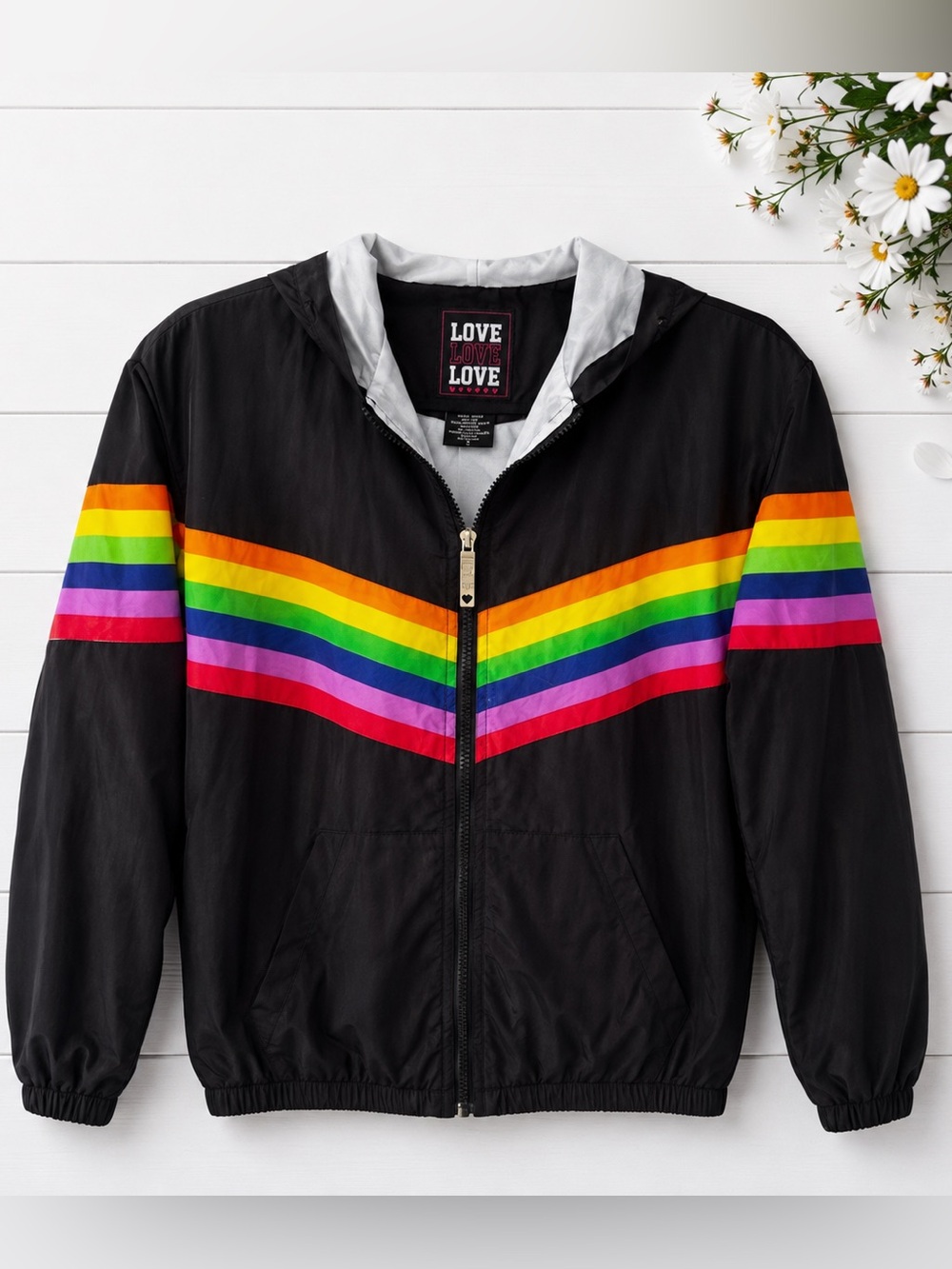 Rainbow Stripe Windbreaker Jacket womens small  Love Love Love